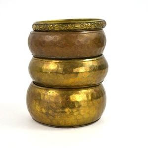 Vintage 4 Oxidized Hammered Brass Bracelets